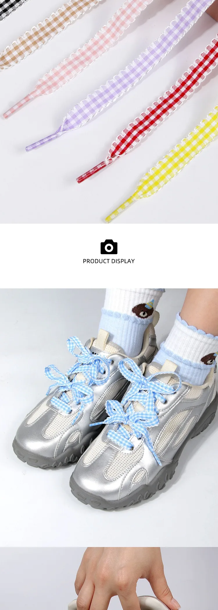 1 Paar karierte Schnürsenkel, flache Schnürsenkel für Sneaker, karierte Schnürsenkel, Ersatz für Schuhe. ﻿ – Detail 8