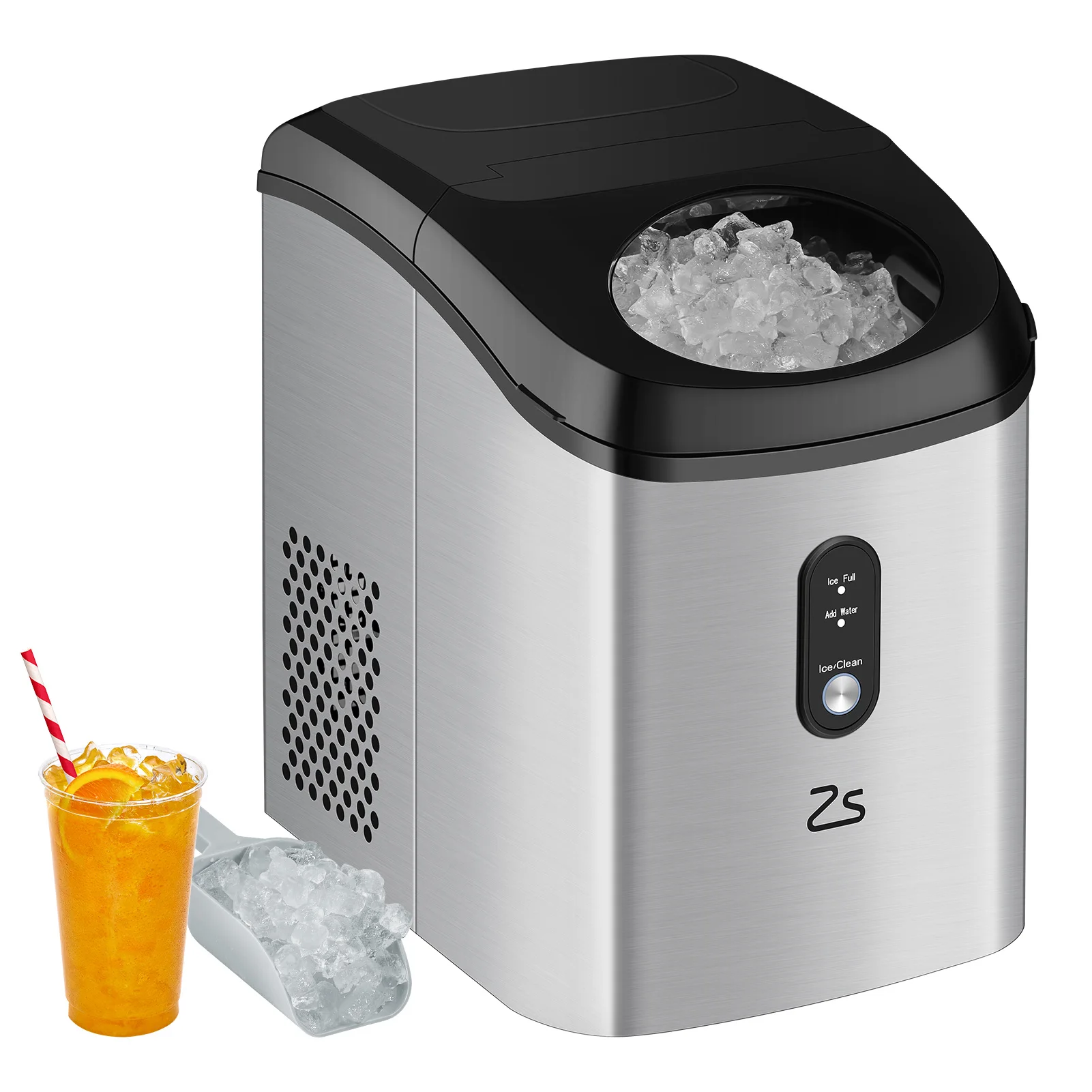 Countertop Ice Maker with Soft Chewable Ice, Portable Ice Maker with Self-Cleaning, 33Lbs/24Hrs, One-Key Operation