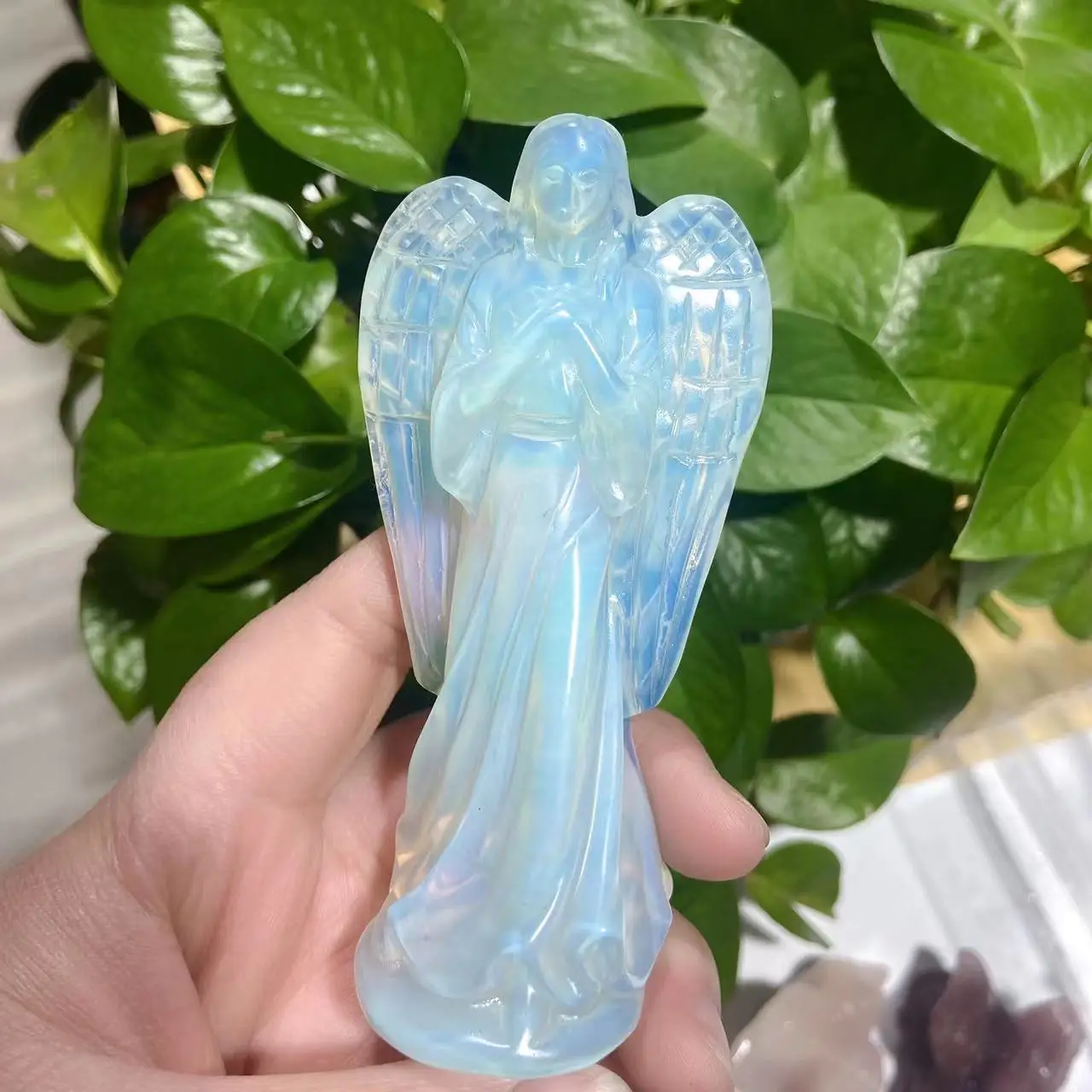 

1PC Natural Crystal opal Guardian Angel Statue Hand carved opal Healing Stone Gemstone Reiki Home decor Crystal craft Gift