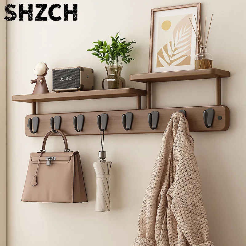 No Drill Door Back Coat Hanger Wall Mounted Space Saving Entryway Hallway Clothes Rack for Home Bamboo Coat Hooks