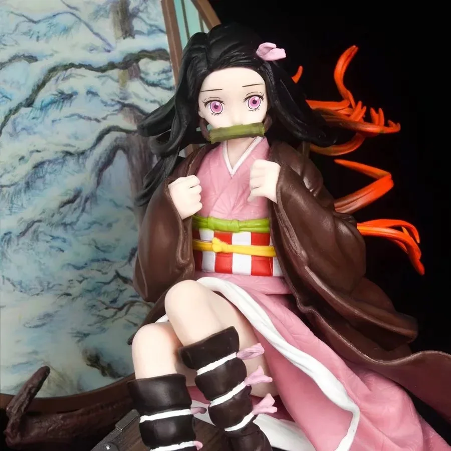 Anime Demon Slayer Kamado Nezuko statua 28cm ekran pcv dekoracja figurka pełnej długości ozdoby zabawkowy model prezent