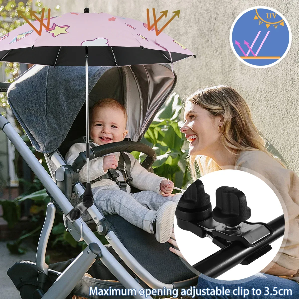 Baby Stroller Parasol Adjustable UV Protection Universal Cartoons Pram Shade Umbrella with Clamp For Stroller Accessories New image 4