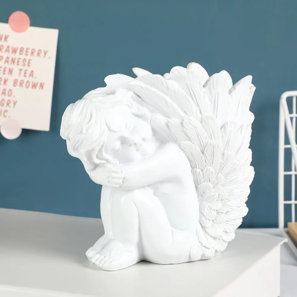 Vintage Cupid Angel Resin Pen Holder Creative Desktop Decor Small Figurine Home Ornament