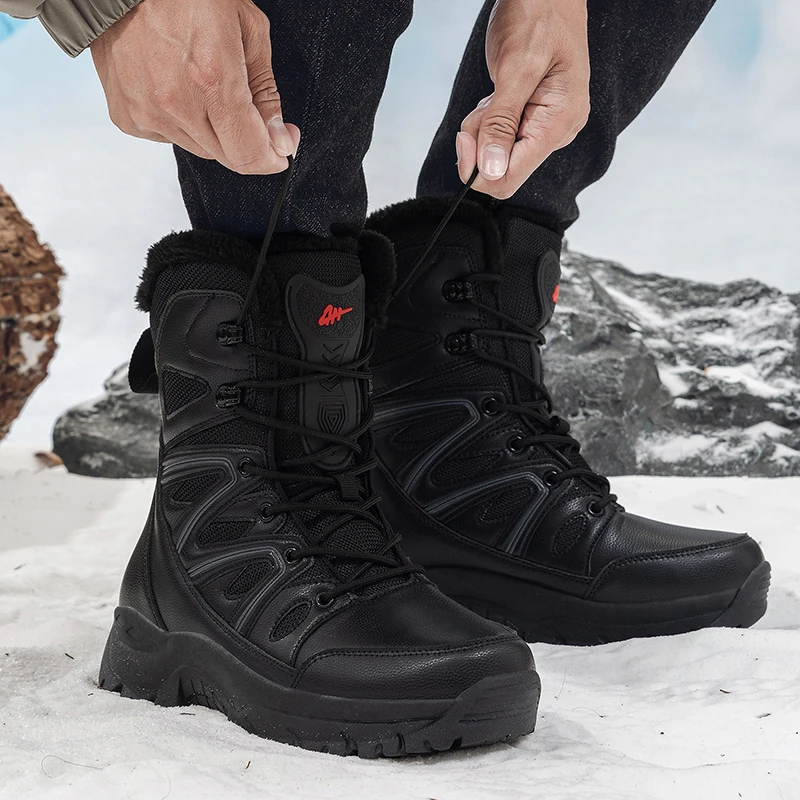 الشتاء الرجال أحذية رياضية دافئة أفخم الثلوج أحذية الرجال الدانتيل يصل عادية عالية أعلى أحذية التنزه مقاوم للماء الصحراء أحذية قتالية الصيد