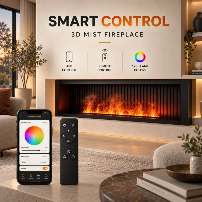 3D Water Vapor Fireplace Mood Lighting Fireplace with Realistic Mist Flame, 12 Colors, Night Ambience Decor Firepit Fireplace