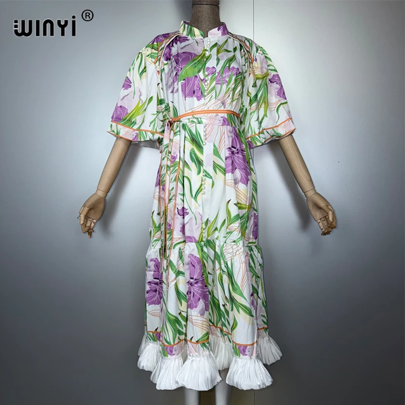 WINYI muslim woman dresses boho print kaftan party Dress Middle East Female loose holiday abaya dubai luxury Caftan