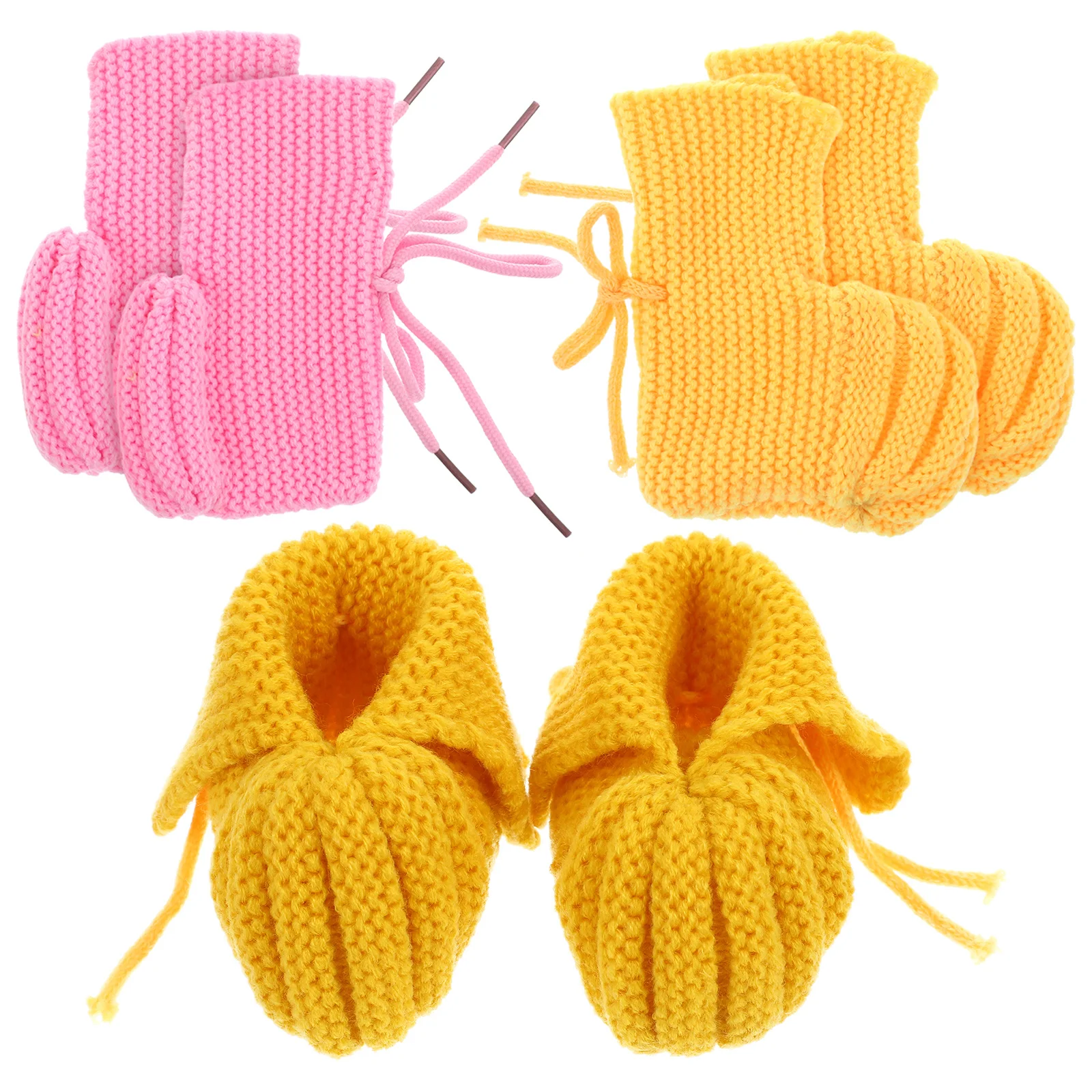 

3Pairs Baby Booties Knitted Warm Newborn Shoes Soft Yarn Infant Sock Shoes Cozy First Walker Booties Multiple Colors Cute Knit