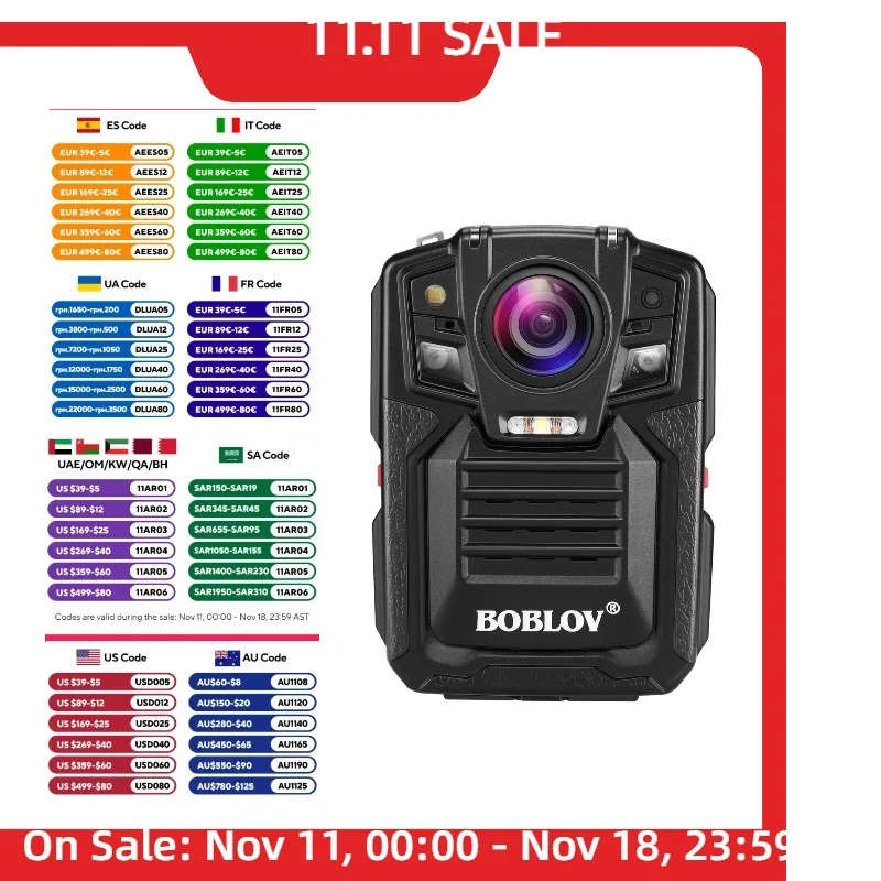 BOBLOV HD66/D7 2K 1440P Base Chest Body Camera IP68 Waterproof Drop Resistant Two Batteries For Police recording