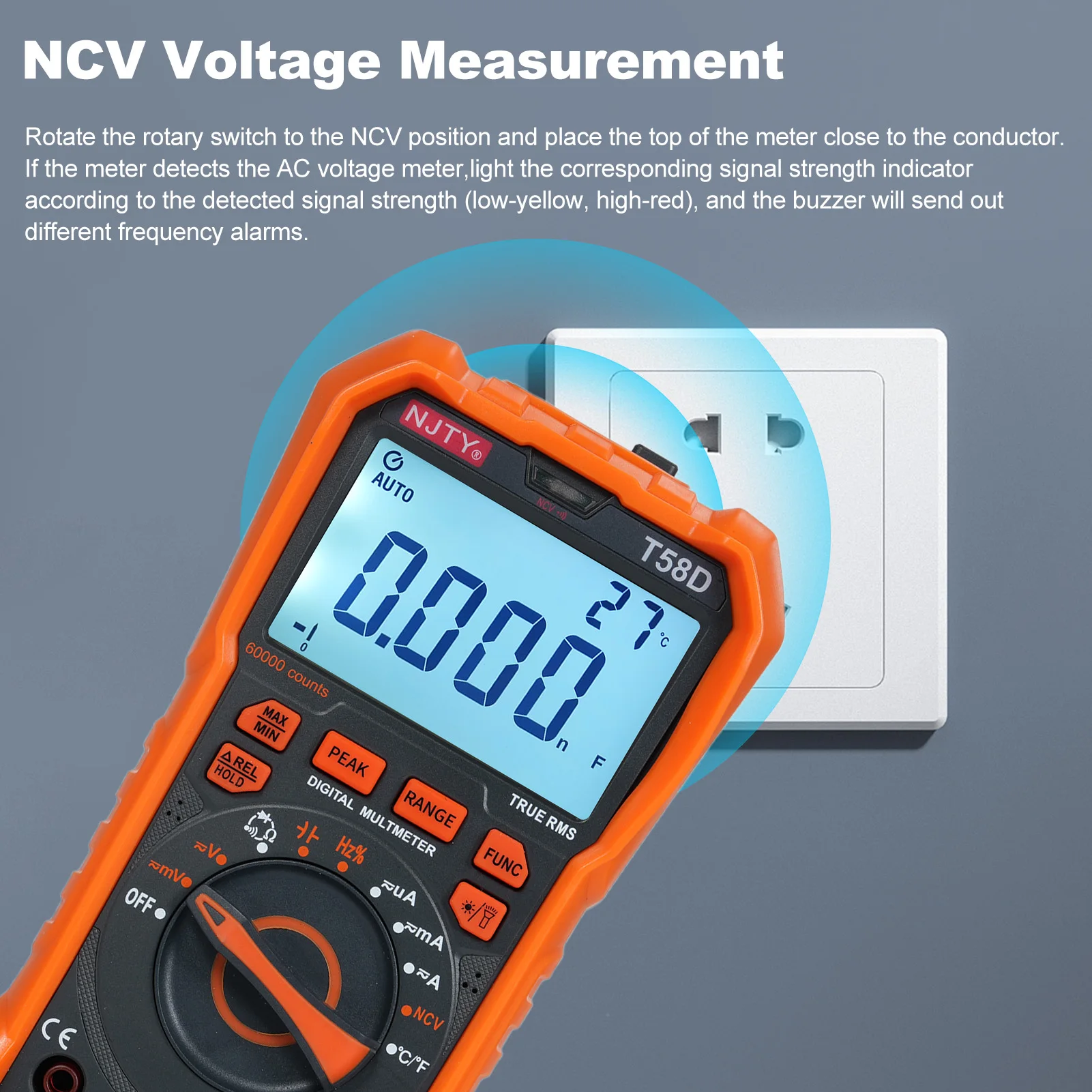 NJTY T58D Digital Multimeter 60000 Counts Multimetro AC/DC Voltage Meter Capacitance Professional Electrician Tools