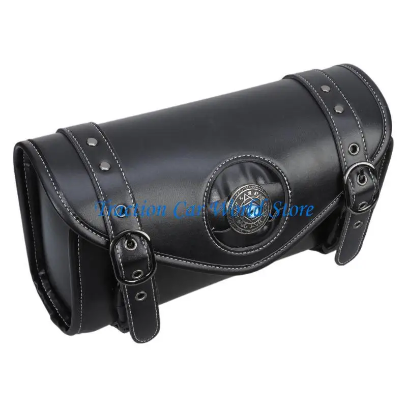 

L9BC Front Fork Handlebar Bag Motorcycle Front Bag Tool Bag Punk Saddlebag Leather Storage Motorbike Tool Bag