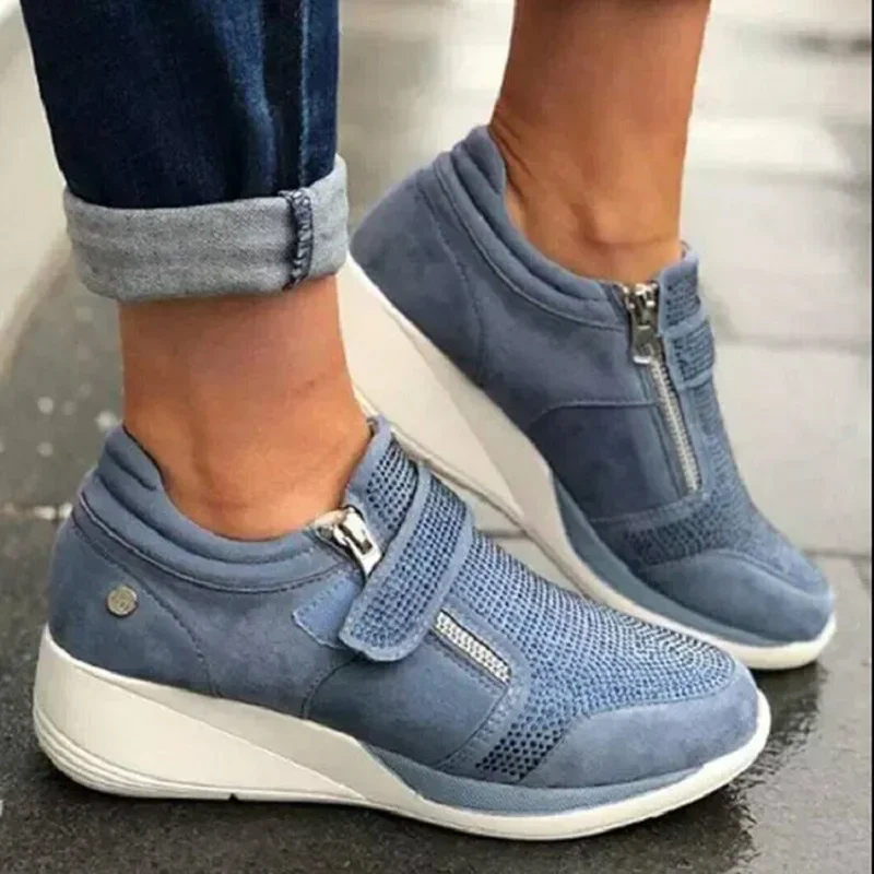 New Shoes Women Zipper Platform Trainers Sneakers Autumn Woman Casual Lace-Up Tenis Vulcanized Shoes Feminino Zapatos De Mujer