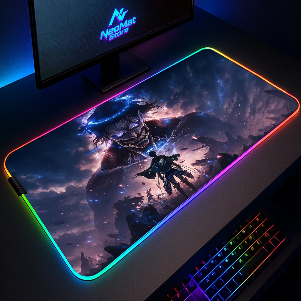 

Attack on Titan Mouse Pad with Rgb Mousepad Xxl Gaming Pad Backlight Amime Desk Mat Led Computer Pc Accessories Lightings 100x50
