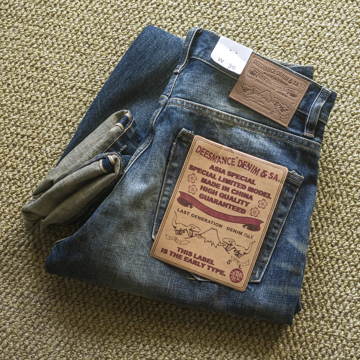 

Retro Washed Light Blue Japanese Style Straight Leg Workwear Jeans Handmade Aged Process Premium Quality Denim Long Trousers