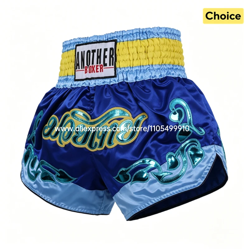 Premium Boxshorts Muay Thai Shorts Kampf-Kickboxhosen für Männer Frauen Kinder Professionelle MMA-Trainings- und Wettkampfuniform Blau