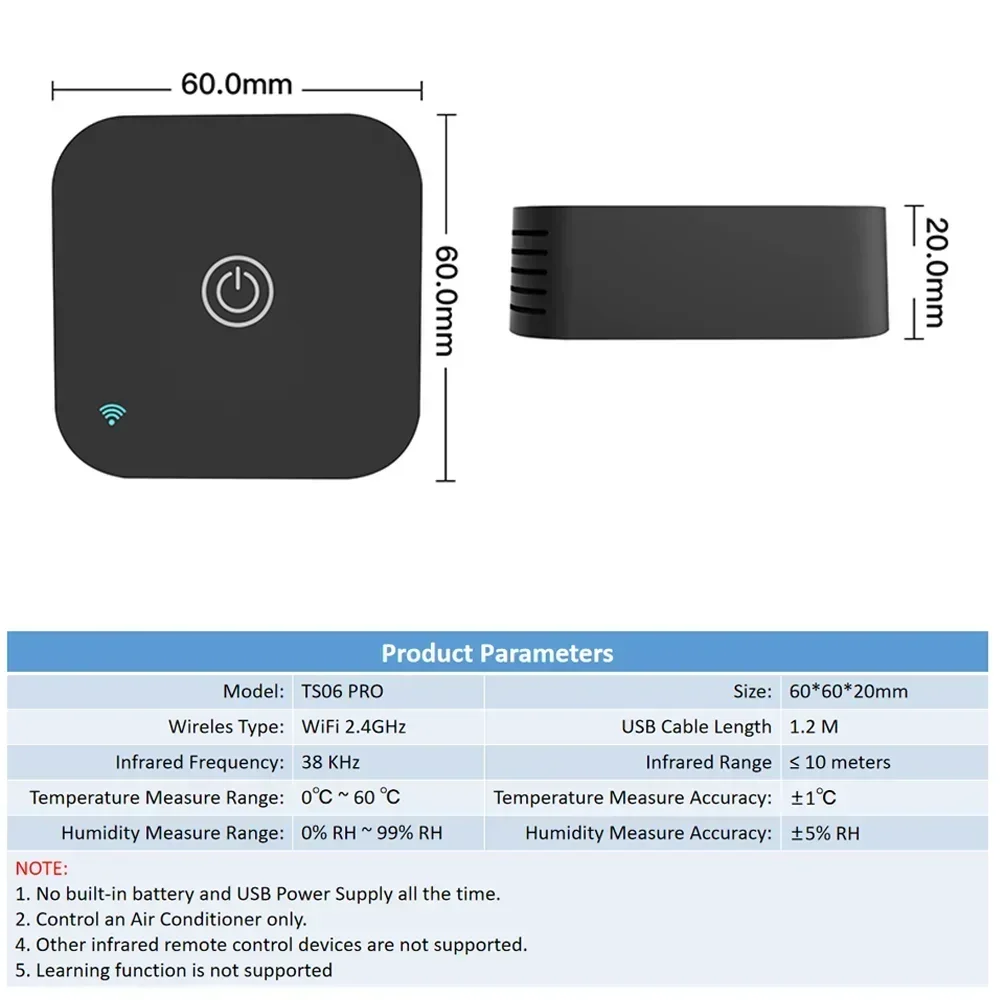 Tuya Smart Air Conditiong Thremostat Built-in Temperature Humidity Sensor For IR Remote AC Work with Alexa Google