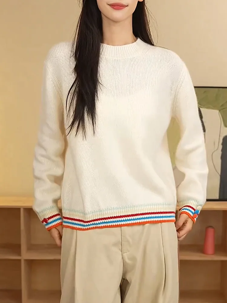 

Korean Sle Striped round Ne Knitwear Sweater Women's plus Size Faionable Versatile Autumn New Arrival Warm Long Sve