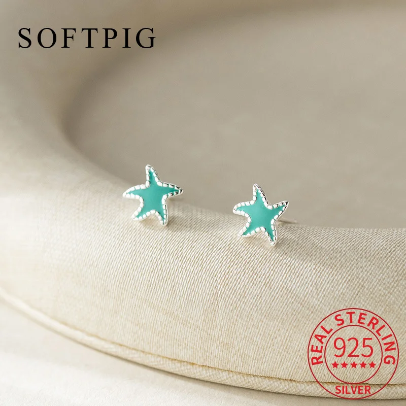 

SOFTPIG Real 925 Sterling Silver Starfish Animal Stud Earrings for Women Classic Fine Jewelry Minimalist Summer Accessories