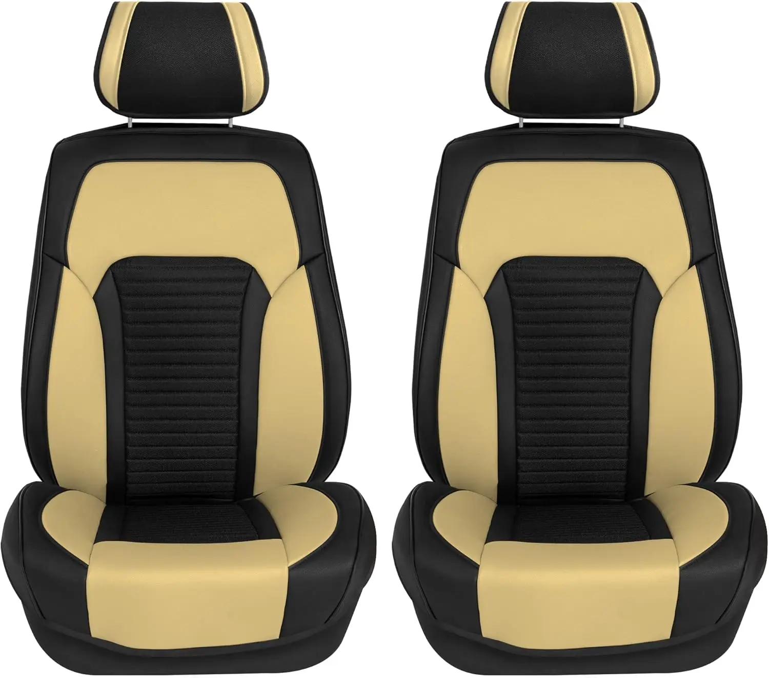 

Front Set Faux Leather Car Seat Covers for Low Back Seat, Universal Fit, Airbag Compatible Car Seat Cushions for SUV, Sedan, Bei