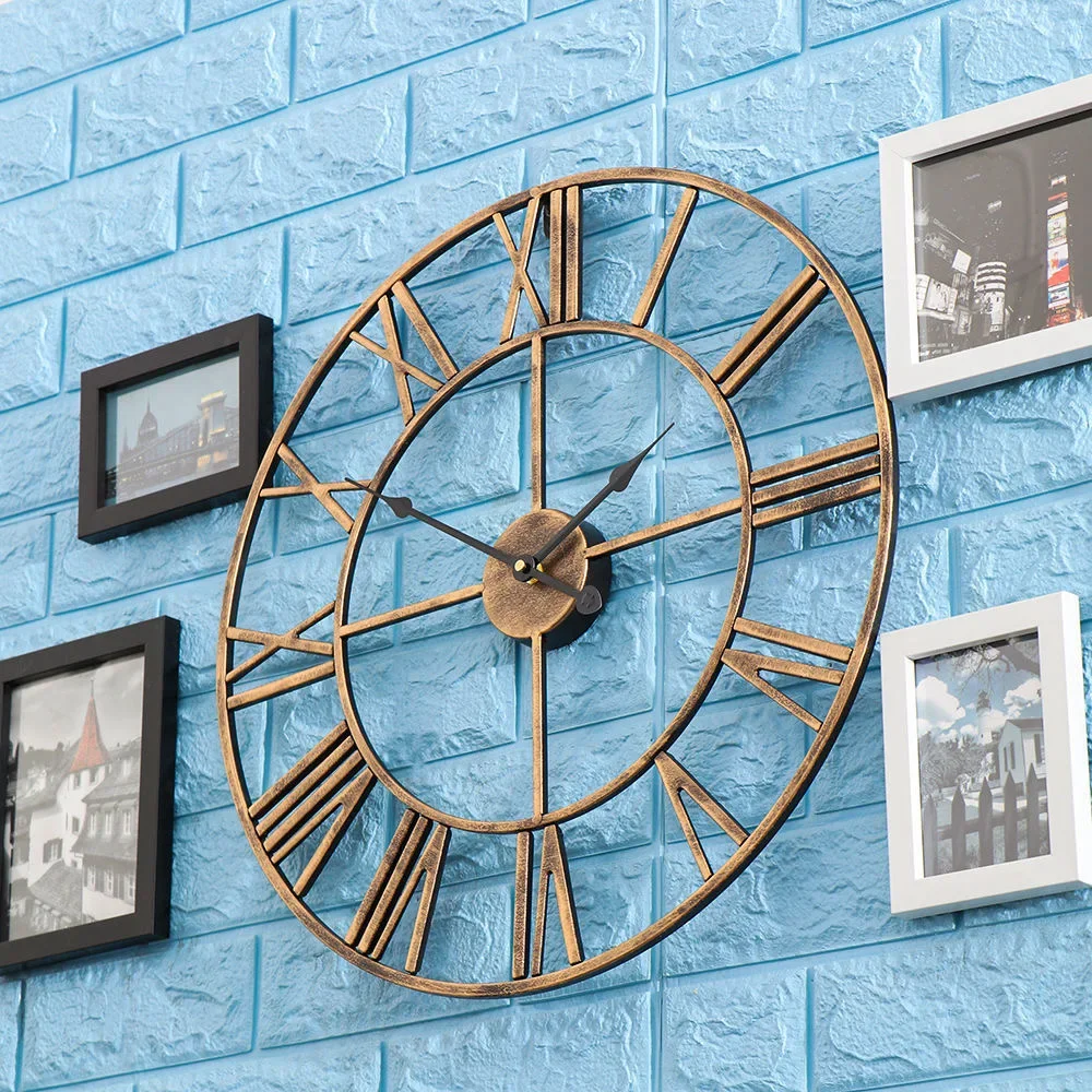 

3D Wall Clock Retro Metal Roman Numeral Digital Clock Iron Round Large Outdoor Garden Home Office Decoration Classic Industrial