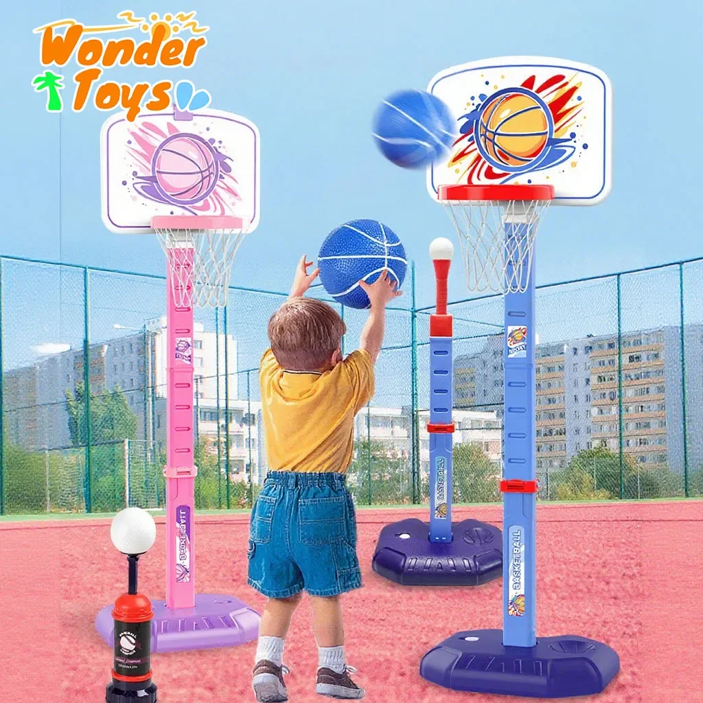 Spelletjes voor kinderen Buitensportspeelgoed 4-in-1 verstelbare basketbalschieten T-bal Honkbal Indoor oefening voor jongens Meisjes Kinderen