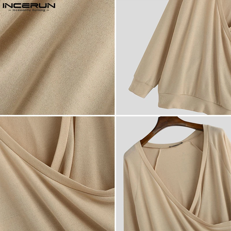 INCERUN بلايز 2025 الرجال جديد وصول الصلبة الخامس الرقبة أنيق كم طويل محبوك تي شيرت الذكور Hot البيع القمم اليومية كبيرة الحجم S-5XL #5