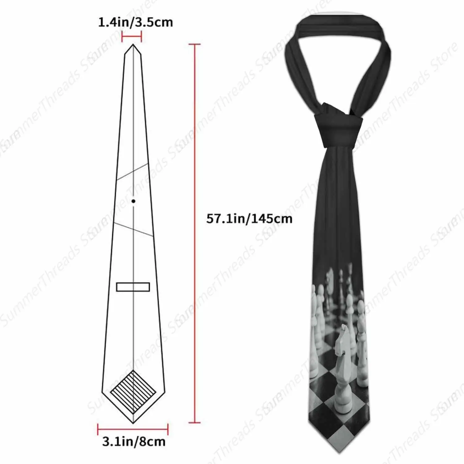 Black Chess Men's Ties Chessboard Game Geometric Men's Tie for Mens Teens Business Work Casual Wedding Party