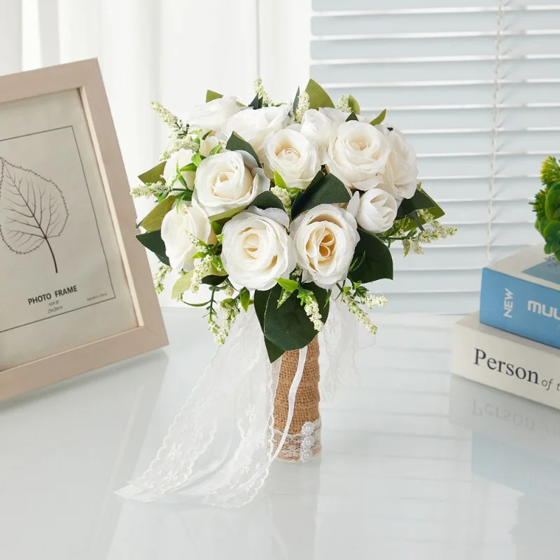 1 قطعة باقة محاكاة يدوية لحفلات الزفاف دعائم التصوير الفوتوغرافي ، زهرة العروس المزروعة باليد دعائم الزفاف في الهواء الطلق ، فن الأزهار #3