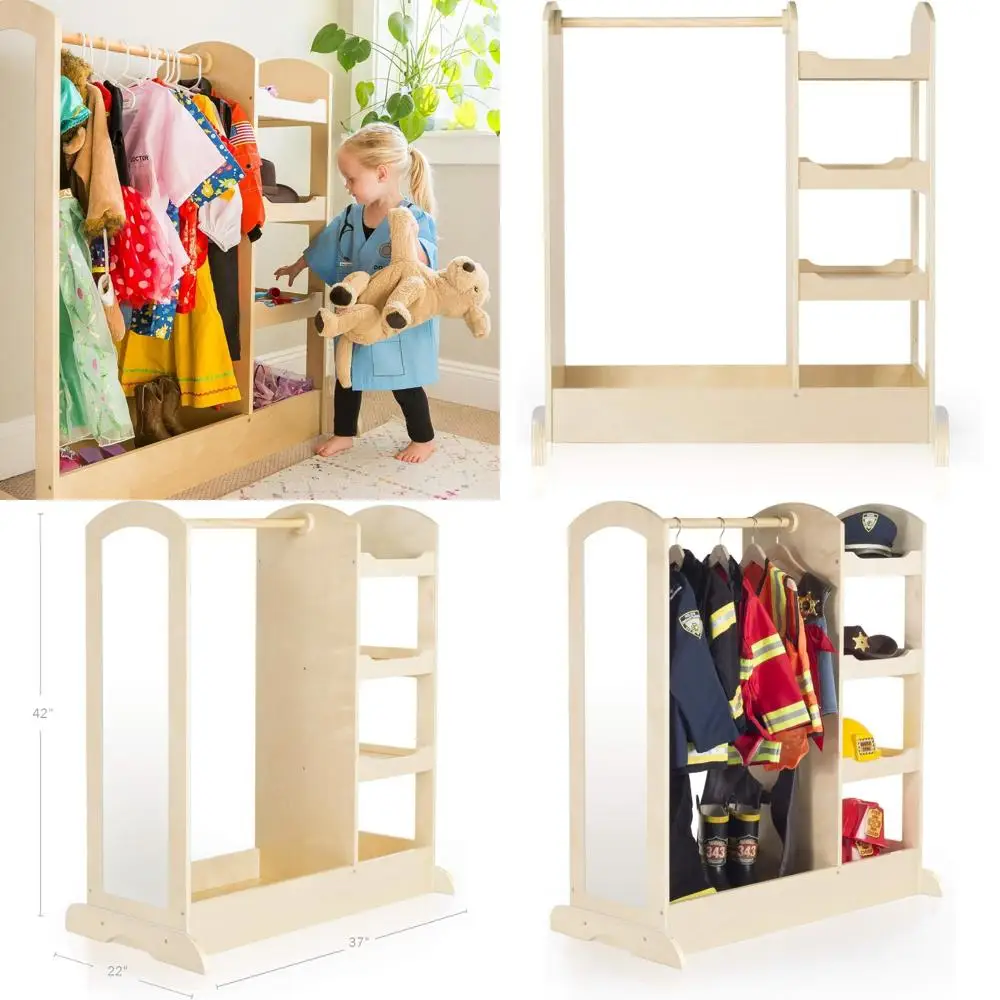 Centro de armazenamento infantil com espelho, prateleiras, cabide e cômoda para armazenamento de sapatos