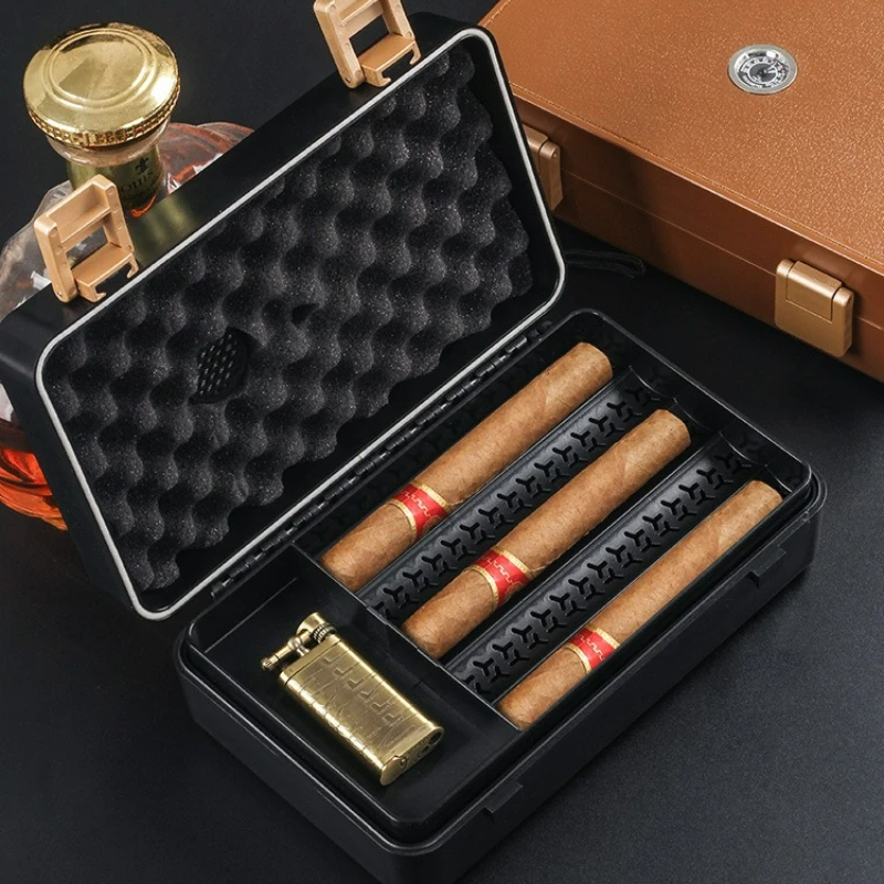 Portable Cigar Humidor With Hygrometer Humidifier Cigar Box Humidor Cigar Storage Box Lighter Smoking Accessories Travel Case