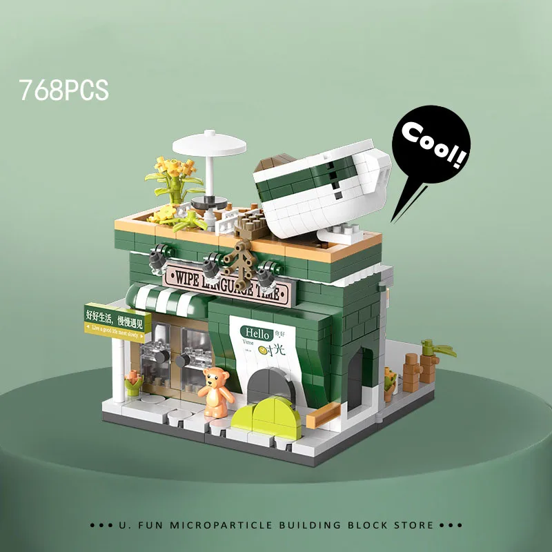 Funny City Street View Building Bricks Florist Coffee Shop Milk Tea Game Hall Construction Mini Block Streetscape Toys For Gifts - view 5