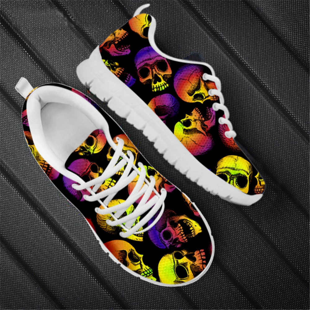 Summer Gradient Skull Print Women Casual Sneakers Lightweight Lace up Flat Sport Jogging Running Shoes for Ladies Footwear 2024
