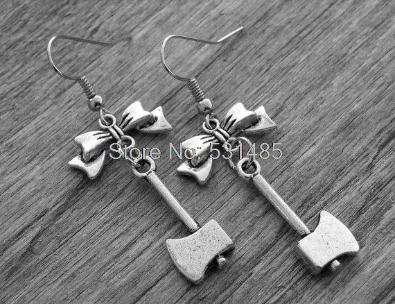 

10pairs Silver Axe Earrings Bow Gothic Goth Horror Movie Jewelry