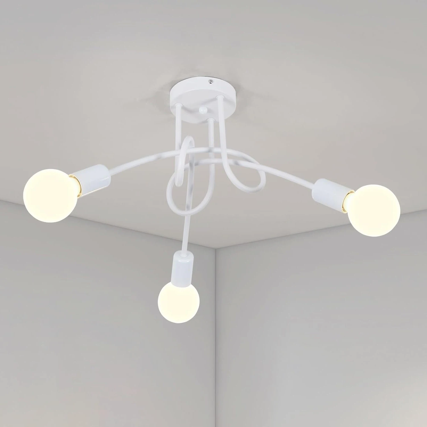 Lampadario industriale 3 luci Lampade da soffitto vintage per sala da pranzo Bianco E27 (Lampadina non inclusa)