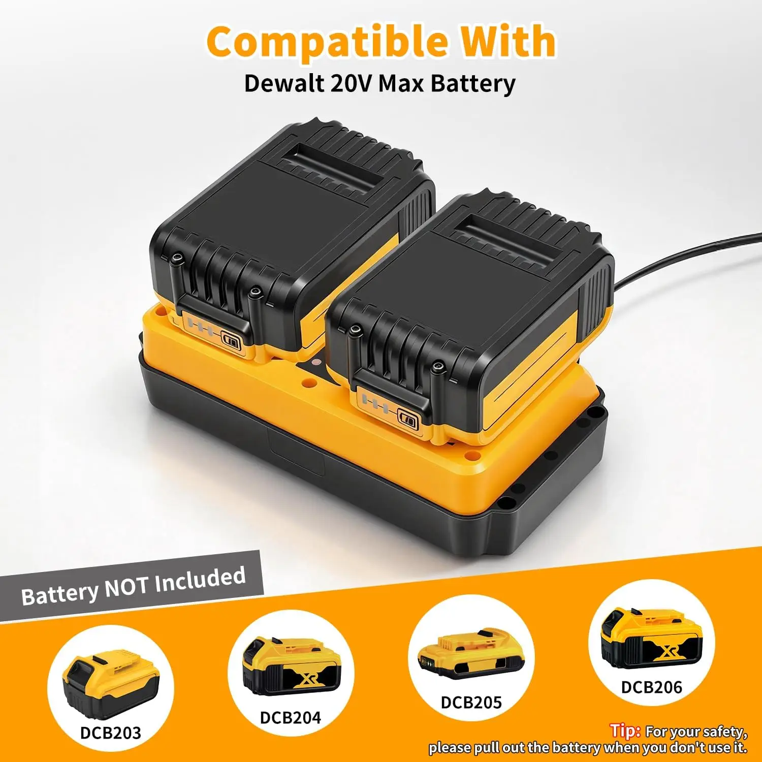 Battery Charger Replacement For DeWalt 20V Lithium-Ion Battery, Dual Port Charging Station Compatible For DeWalt DCB200 DCB201