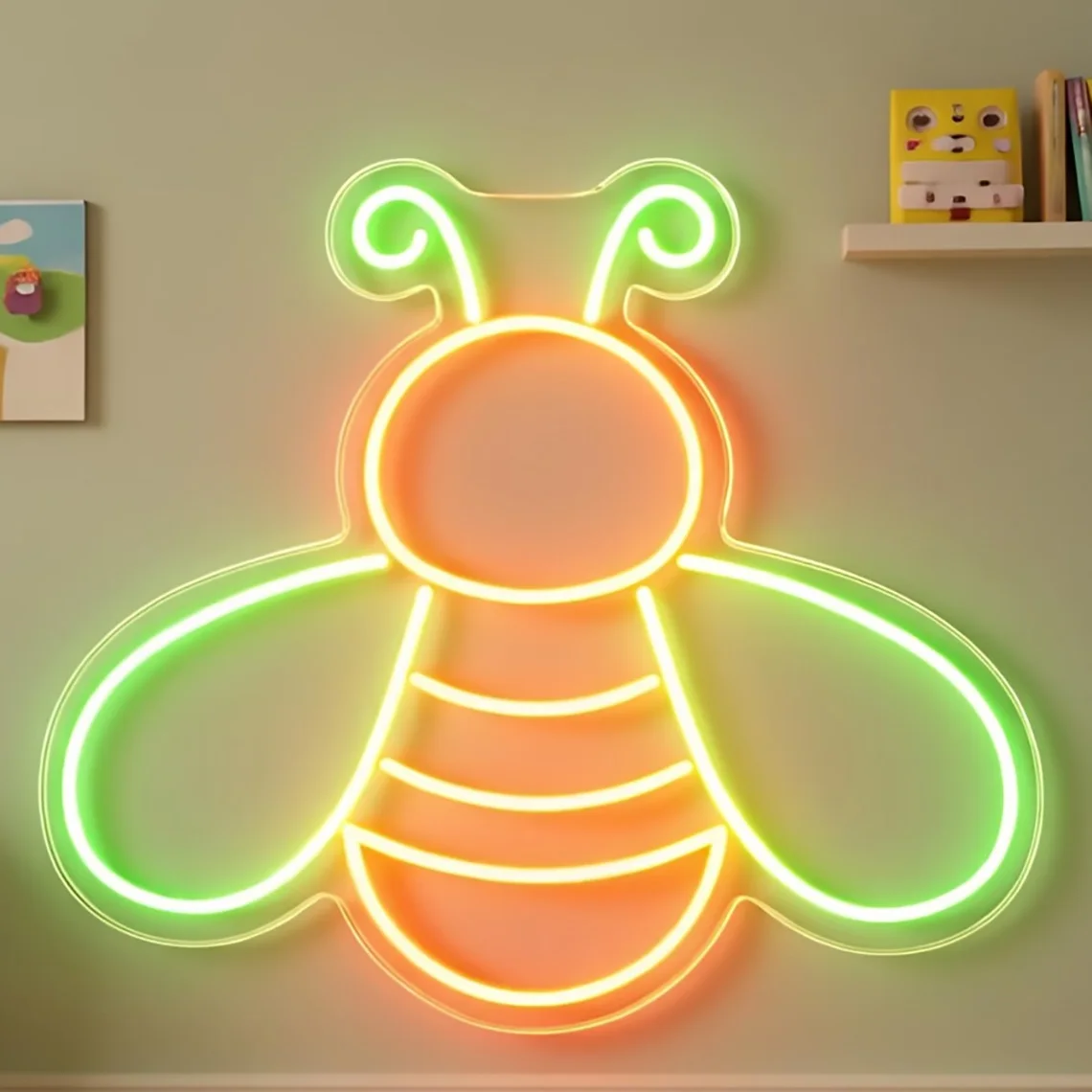 لطيف النحل النيون علامة النحل جدار خلفية عكس الضوء النيون ديكور لغرفة الأطفال ، حديقة ، المنزل ، المطعم ، بار ، نادي