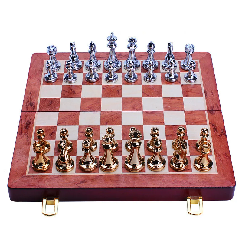 Top Grade Classic Folding Wooden Chess Set Zinc Alloy Chessman Handwork Rosewood Solid Wood Chessboard Children Gift Board Games