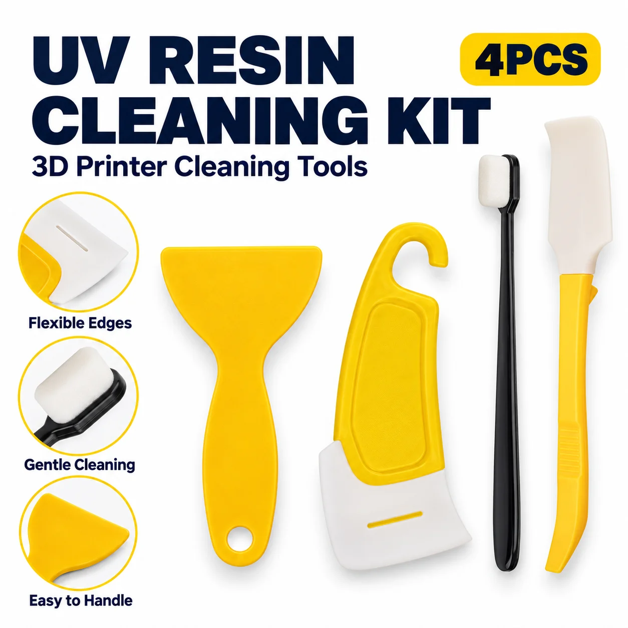 4PCS UV Resin 3D Printer Cleaning Tool Kit Scraper Silicone Spatula Brush for Resin Transfer FEP Release Film Vat Tank Cleaning