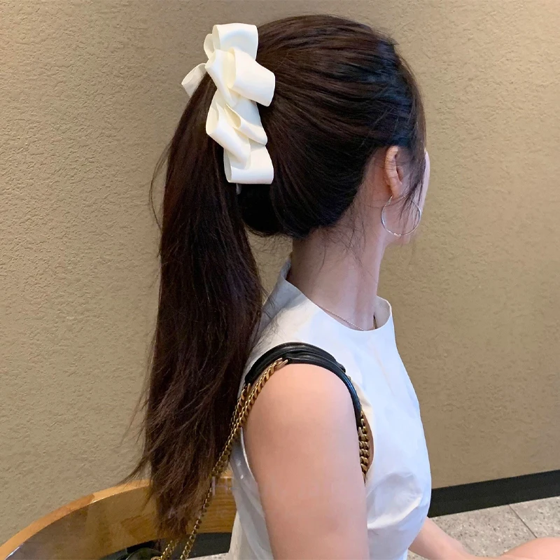 1/2 Stück süße koreanische Haarspange mit Schleife, Bananenspange, nie herunterfallender hoher Pferdeschwanz, hochwertige Satin-Kopfbedeckung und Haaraccessoires – Detail 1