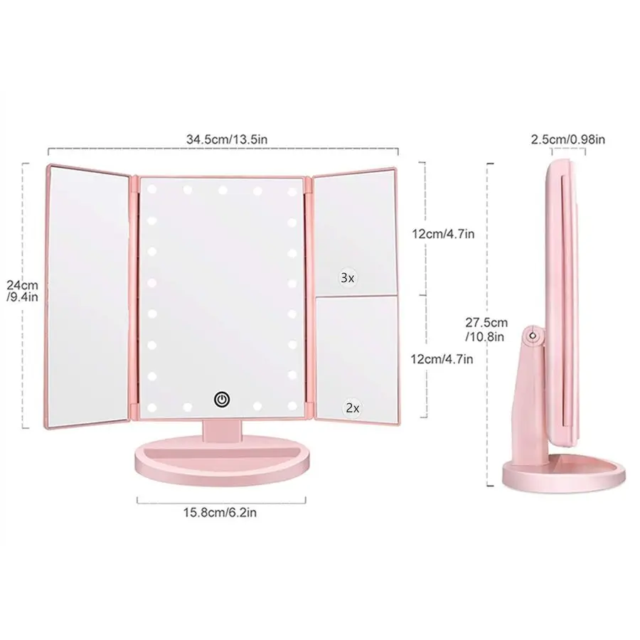 Verlichte make-upspiegel met 3x 2x vergroting, 21 LED-verlichting en touchscreen, 180 graden vrije rotatie aanrecht cosmet