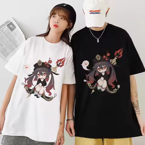 Genshin Impact Shirt Hu Tao Zhongli Tshirts Women Men Streetwear Short Sleeve Anime Tees100% Cotton Summer Unisex Cartoon Prints