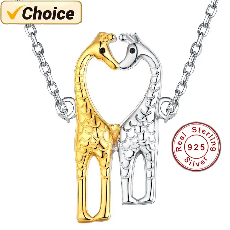 

925 Sterling Silver Heart giraffe Necklaces For Women Luxury Quality Jewelry Gift For Couple