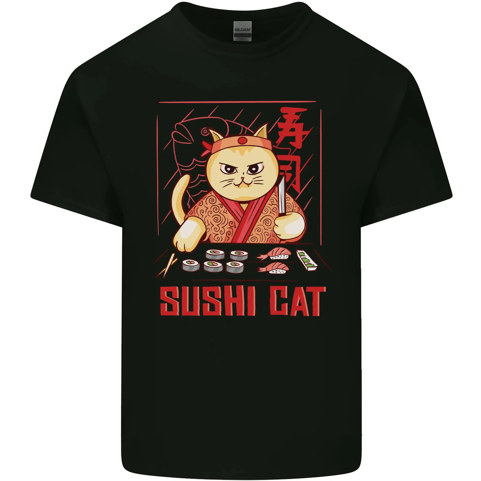 مضحك السوشي القط الغذاء الأسماك الشيف اليابان رجل القطن تي شيرت امرأة رجل الصيف موضة عادية الجرافيك تي شيرت الشارع الشهير بلايز المحملة