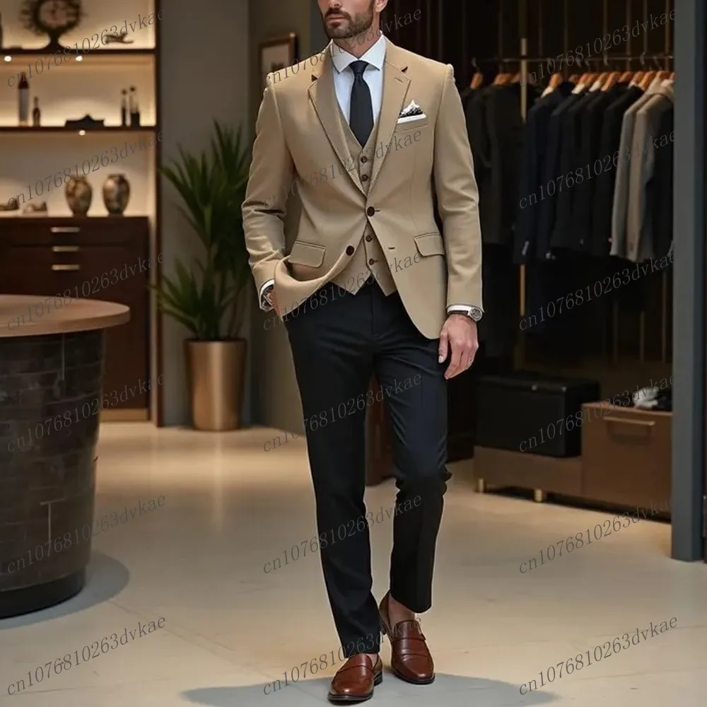 

New 2 Colors Formal Occasions Men Suit Wedding Party Prom Groom Groomsman Business Male Tuxedos 3 Piece Set Jacket Vest Pants 21