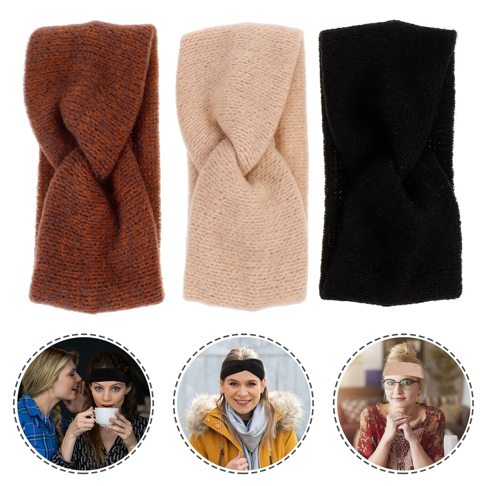 

3pcs Anti-Slip Elastic Headband Winter Warm Hairband Wrap For Women Thick Cotton Ear Warmer Yoga Headwear Sport Band