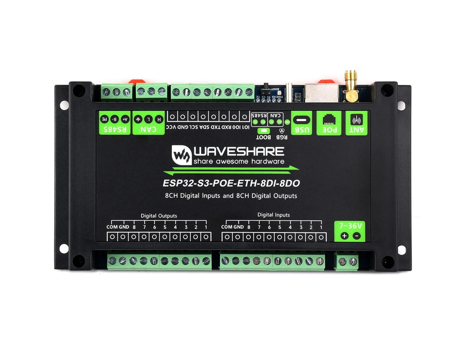 Picture 5: Waveshare Industrial ESP32-S3 Control Board With 8-Channel Digital Input & Output, Supports WiFi / Bluetooth / RS485 / CAN
