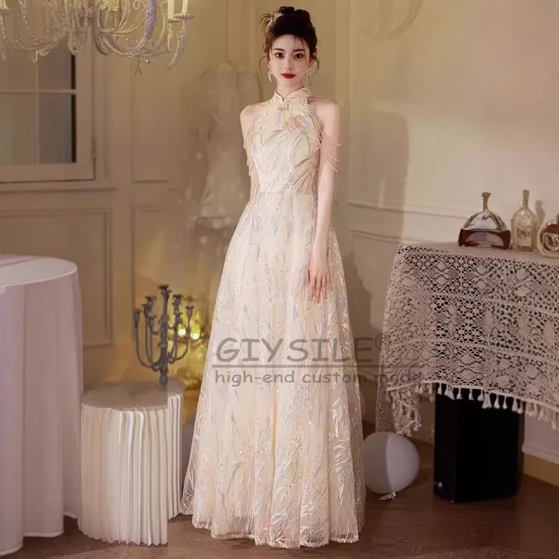 

GIYSILE Customized New Chinese Luxury Evening Dress 2025 New High-end Temperament Long Paragraph Pearl Tassel Party Dresses