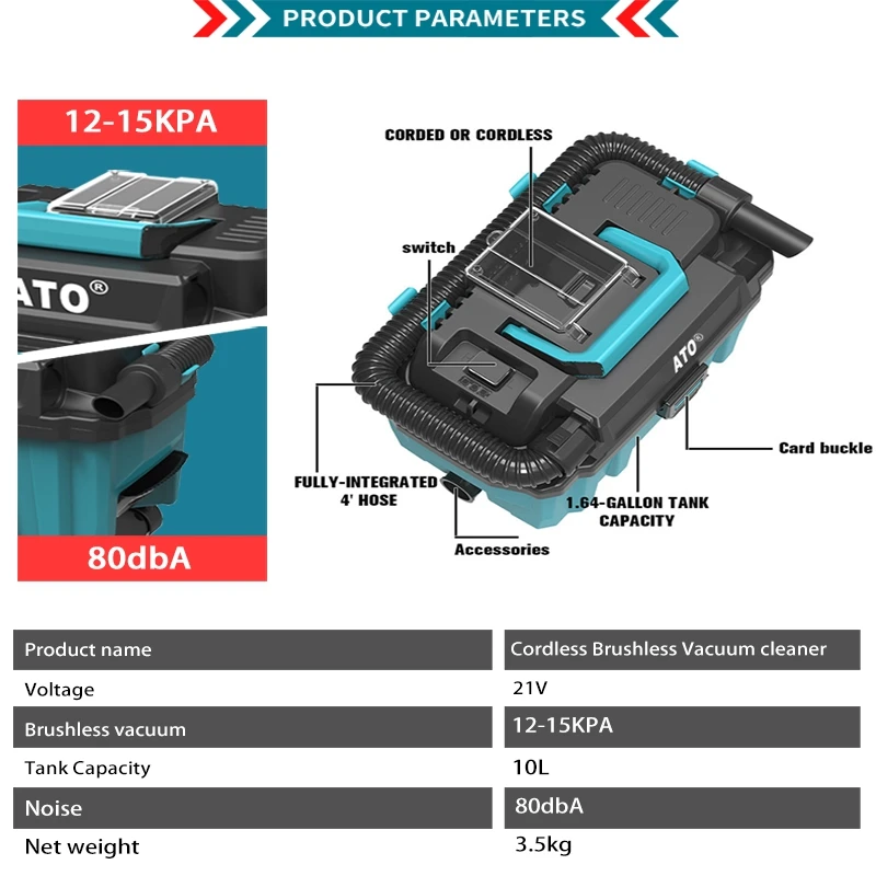 ATO Wireless Electric Sweeper Cordless Brushless Vacuum Cleaner Home Car Remove Dust Cleaner For Makita 18V Battery