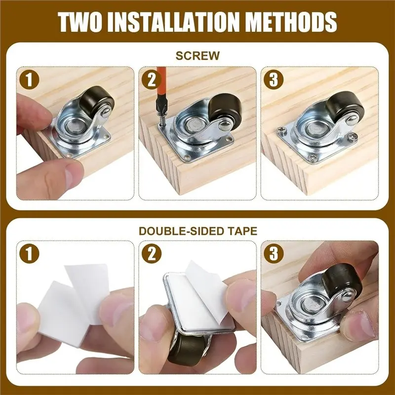 ABDJ-Self-Adhesive Paste 1/2 Inch Mini Caster Wheels 12 Pack, 360° Swivel Low Profile Casters For Furniture& Appliances