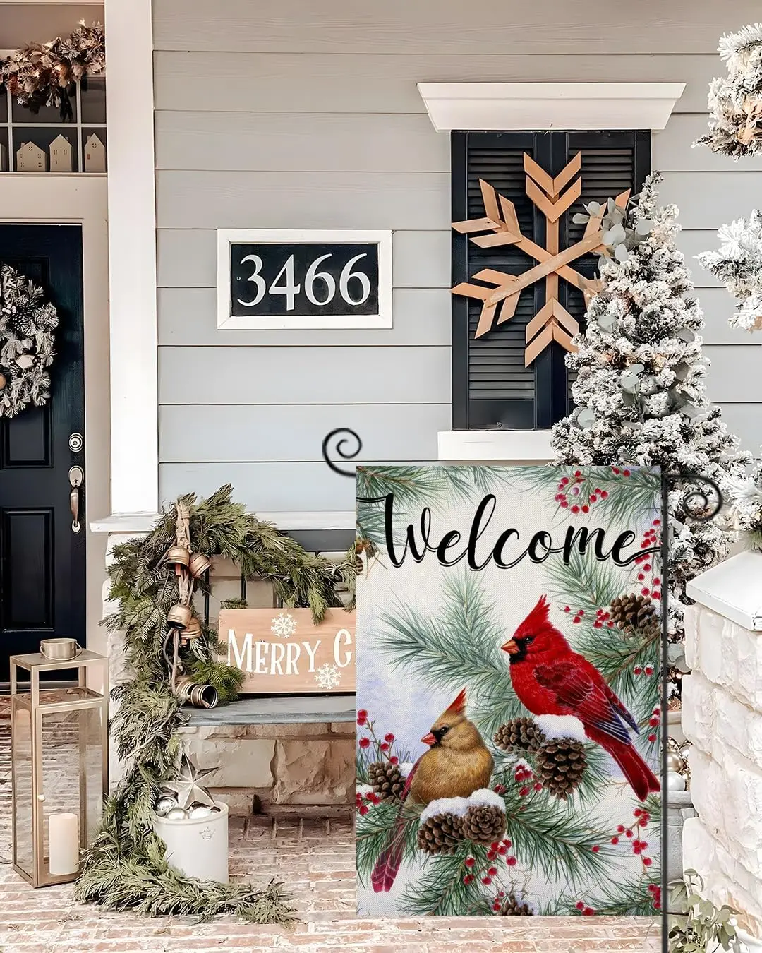 Welcome Winter Garden Flags for Outside Decoration, Cardinal Pine Twigs Berry Small Yard Flag, Seasonal Farmhouse Christams Xmas