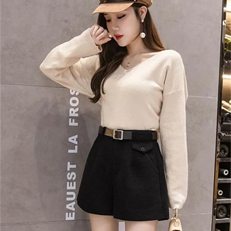 

Женские новые модные шерстяные широкие шорты для отдыха, корейские женские однотонные брюки, осень-зима, женские утепленные шорты с высокой талией